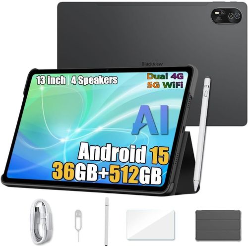 ChenQuanSarl-8 (2025) 13 Pouces Gaming Tablette Android 15, 36Go+512Go/2To Tablette Tactile, Haut-Parleurs Quad-Box, 11000Mah, 50Mp, 4G Lte, 5G Wifi Tablette Pc Mode, Stylo Intelligent + Coque, Noir