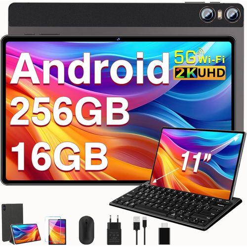 SUBZONAL-Tablette 11 Pouces Écran 2K Tablette 16 Go RAM256 Go ROM (TF 1 to), Tablette Tactiles avec Processeur Octa-Core 2.0 GHz, 5G WiFi, 10000mAh, 820MP, Tablette PC 2 en 1 - Brun