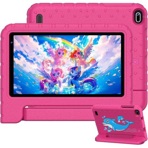 KALWS-Tablette Pour Enfant 7 Pouces Android 14 Tablette Enfants Avec 10Gb+64Gb(Tf 1Tb),Kids Tablette Tactile Octa-Core,Éducative Apps Pré-Installé,Contrôle Parental,Wifi 6,Bt5.0,Cas Eva-Rose