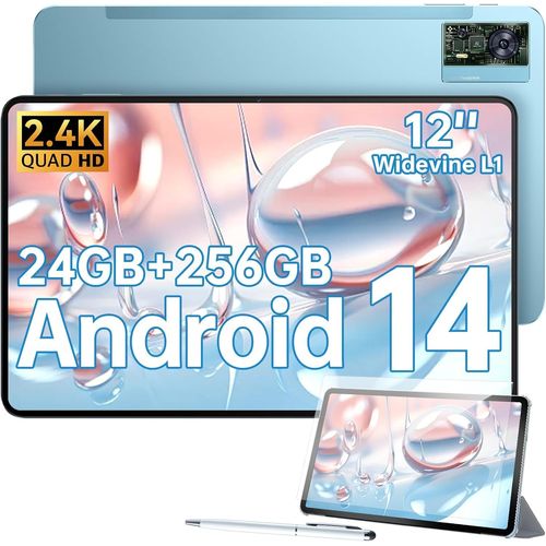 ChenQuanSarl-Ot5S Tablette Android 14 - Tablette 12 Pouces 24Go Ram + 256Go Rom(Tf 2To) Tablette Tactile,8250Mah/18W, 16Mp+8Mp¿Dual 4G Lte/5G Wifi/Bt5.0/Gms/Gps/Widevine L1/Facial Id - Bleu