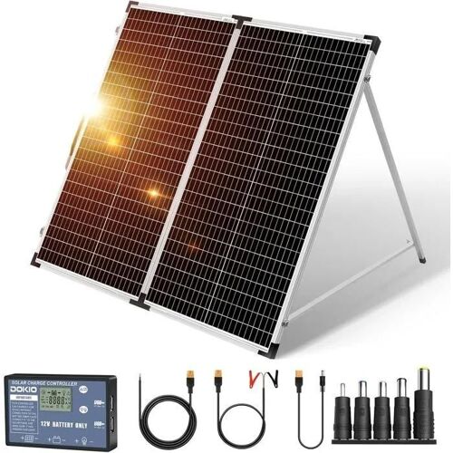DOKIO 160W 18V Panneau Solaire Pliable Portable pour batteries 12V avec regulateur de charge solaire (2 ports USB) sac de transpor