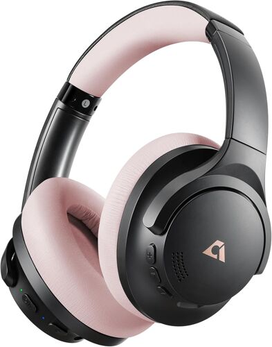 Y8+ Casque Bluetooth Sans Fil À Réduction De Bruit Active Hybride, Son Ldac Hi-Res Audio, 75H D'Autonomie, Eq In App, Confortable Et Pliable Casque Over-Ear - Noir Rose