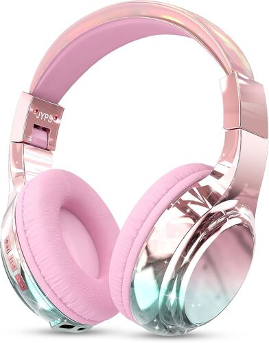 Casque Audio Enfant, Métallique Casque Bluetooth sans Fil Enfant, Casque Musique Enfant avec Micro, Bluetooth 5.3 Pliable Casque pour Fille, Garçon,Adolescent,pour iPad/PC/Tablette (Rose)