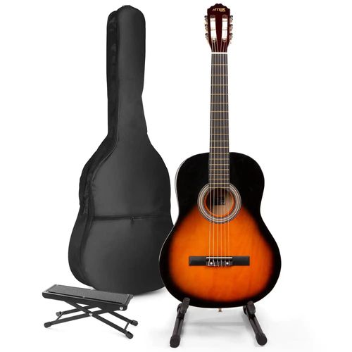 Max Soloart - Guitare Acoustique Classique Pack Débutant Avec Stand Et Repose-Pied - Sunburst