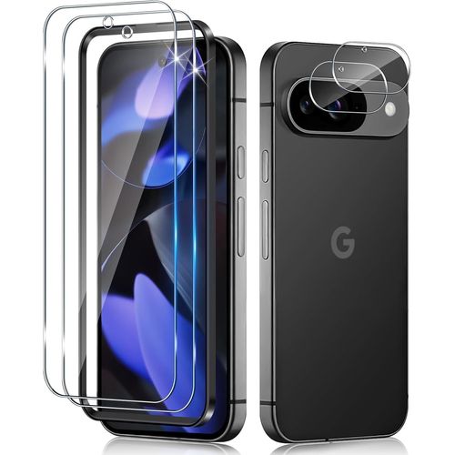 CAUC-Verre Trempé pour Google Pixel 9 avec Caméra Arrière Protecteur [2+2 Pièces], Dureté 9H [Sans Bulles] [Ultra HD] Ultra Résistant Film Vitre Trempé Protection écran [Transparente]