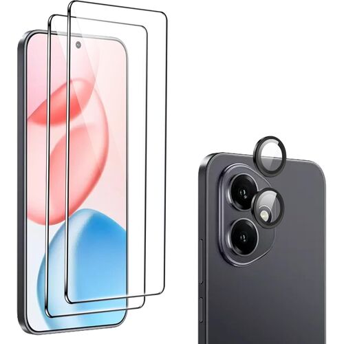 CAUC-2 Pièces Protection D'écran pour Honor 400 5G avec 2 Pièces Caméra Arrière ProtecteurFilm(Couverture Anneau Individuel en Métal en Verre Trempé 9H) HD Transparent