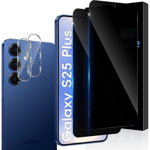 CAUC-Verre Trempé Anti-Espion Couverture Complète pour Samsung Galaxy S25 Plus 5G avec Caméra Arrière Protecteur [2+2 Pcs], Dureté 9H Privacy Film Protection écran de Confidentialité