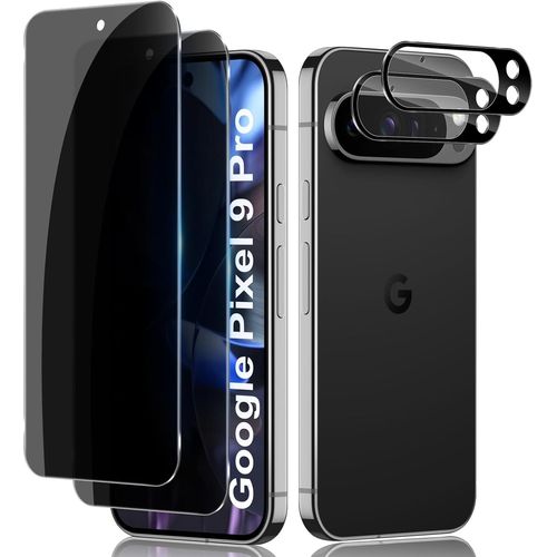 Pour Google Pixel 9 Pro Anti-Espion Verre Trempé, 2+2 Pièces Anti-Spy Protection Écran + Caméra Lentille Protecteur Film (Noir), 9h Anti-Rayures Sans Bulles Privacy Protecteurs D'écran