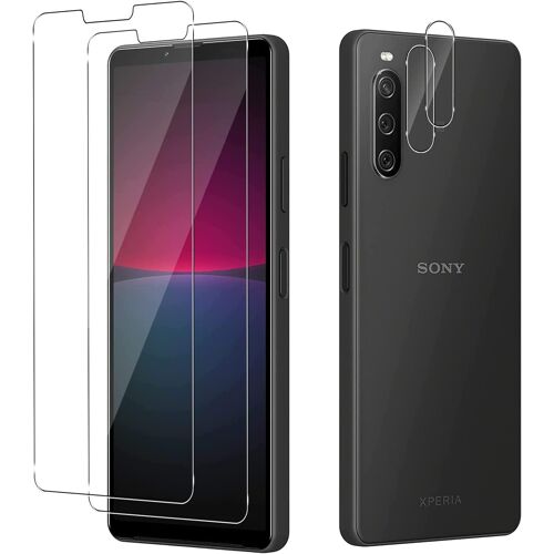 JGD-Verre Trempé Compatible avec Sony Xperia 10 IV 5G, Contenir 2 Pièces Film Protection écran et 2 Pièces Caméra Arrière Protecteur, Anti Rayures - Dureté 9H Glass - Sans Bulles