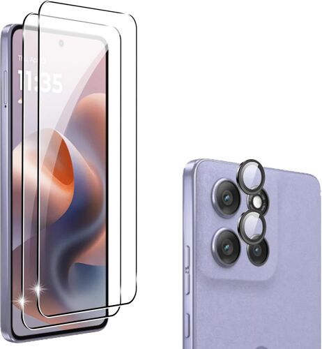 LORANKA-Film de protection d'écran pour Motorola Moto G86/ G86 Power, Pack de 2 films en verre trempé, 2 pièces individuelles avec anneau métallique pour protection de l'appareil photo, protection