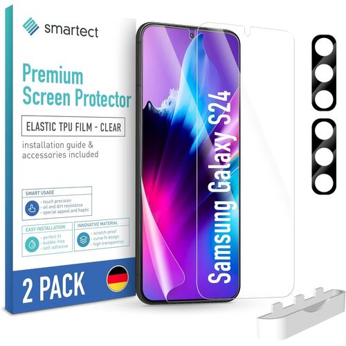 Tpu Protecteur D'Écran [2 + 2 Pièces] Pour Samsung Galaxy S24, Écran + Caméra, Couvre Tout L'Écran, Installation Sans Bulles, Protection Anti-Traces De Doigts