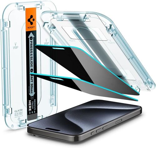 KALANKA-Glas.tR EZ Fit Verre Trempé pour iPhone 15 Pro, 2 Pièces, Anti-Espion, Installation Facile, Dureté 9H, Résistant aux Rayures, Protection écran