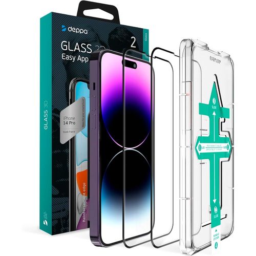 [2 pièces pour iPhone 14 Pro (6.1') Verre Trempé [Couverture Complète] Avec Kit d'Installation Facile sans bulles, Ultra résistant 9H, anti-empreintes, Anti-rayures