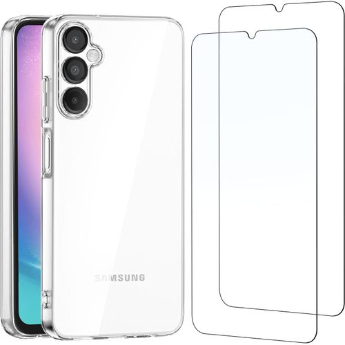 Coque Silicone Transparente Pour Samsung Galaxy A24 4g + 2x Protections Écran En Verre Trempé Anti-Rayures