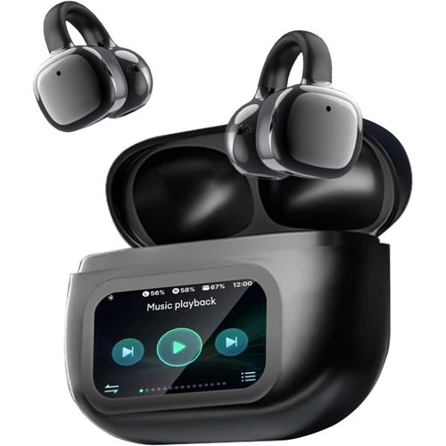 Écouteurs Bluetooth sans Fil Sport Écouteurs Clip Oreille, avec ENC Réduction Antibruit Mic, Ecouteur Traducteur Instantané, Tactile Multifonction, Casque pour Android iOS, Noir