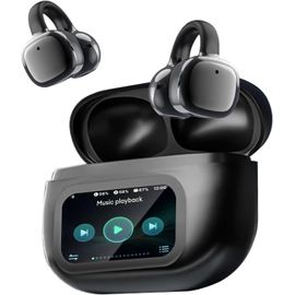 Écouteurs Bluetooth sans Fil Sport Écouteurs Clip Oreille, avec ENC Réduction Antibruit Mic, Ecouteur Traducteur Instantané, Tactile Multifonction, Casque pour Android iOS, Noir