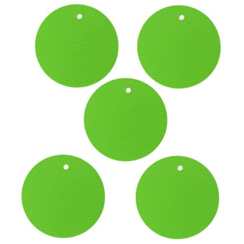 5pcs Tapis De Dessous De Plat En Silicone Rond Polyvalent Résistant À La Chaleur Patins Antidérapants Supports De Casserole Pour Hot Pot Plats Chauds Vert