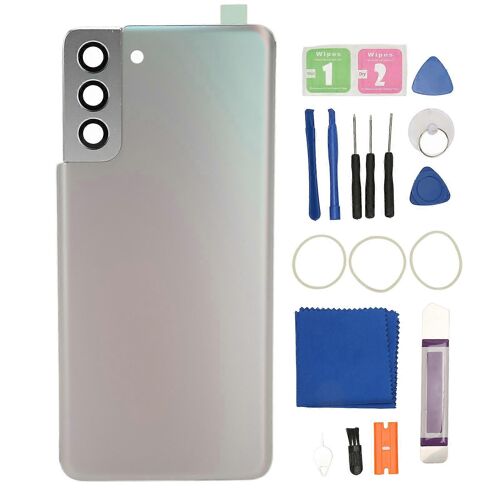 Couvercle en verre arrière de remplacement pour Samsung Galaxy S21 Plus Couvercle de porte en verre arrière avec objectif de caméra pré-installé Argent