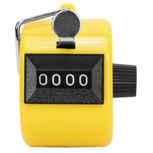 BERM Compteur de comptage manuel 4 chiffres Bouton en plastique Réinitialiser Outil de comptage portable avec crochetJaune