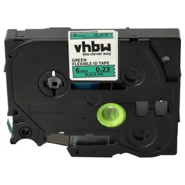 vhbw Ruban compatible avec Brother PT E110, D800W, E105, E100, E100VP imprimante d'étiquettes 8m x 6mm Noir sur Vert, flexible, laminée