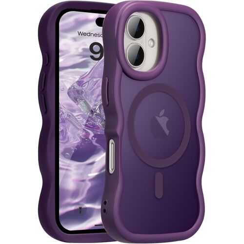 KALANKA-Coque Magnétique pour iPhone 17 Compatible avec Recharge sans Fil, Wave Frame Étui en Silicone Liquide, Housse de Protection Antichoc Bumper Cover Case avec Anti-Rayures, Violet