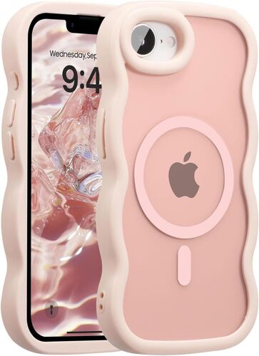 ELVORIX-Coque Magnétique pour iPhone 17e/iPhone 16e Compatible avec Recharge sans Fil, Wave Frame Étui en Silicone Liquide, Housse de Protection Antichoc Bumper Cover Case avec Anti-Rayures, Rose