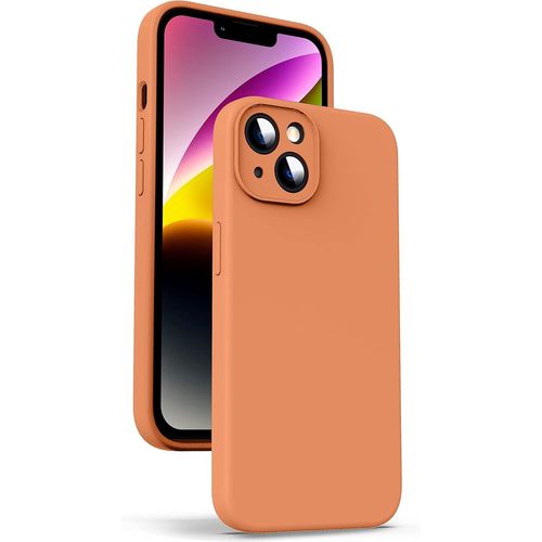 Coque En Silicone Liquide Pour Iphone 14, [Protection De La Caméra] [Anti-Empreintes Digitales] [Chargement Sans Fil], Étui Housse En Microfibre Intégrée, 6,1"", Orange