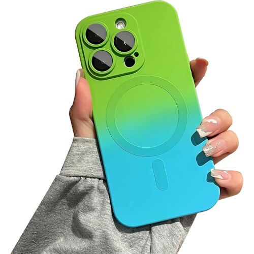 SJZG-Silicone Liquide Coque Magnétique Compatible Avec Iphone 16 Plus, Etui Avec Mag-Safe Case Faster Charging Ultra Léger Et Mince Avec Effet De Dégradé Housse De Protection Antichoc,Vert Bleu