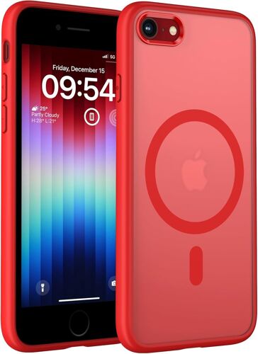 Coque Magnétique Pour Iphone Se 2022/2020, Iphone 8/7 4,7 Pouces, Compatible Avec Magsafe, Coque Mat Translucide Fine Antichoc, Rouge