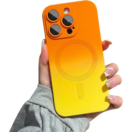 SJZG-Silicone Liquide Coque Magnétique Compatible Avec Iphone 16 Plus, Etui Avec Mag-Safe Case Faster Charging Ultra Léger Et Mince Avec Effet De Dégradé Housse De Protection Antichoc,Orange