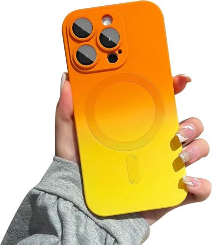 SJZG-Silicone Liquide Coque Magnétique Compatible Avec Iphone 16 Pro,Etui Avec Mag-Safe Case Faster Charging Ultra Léger Et Mince Avec Effet De Dégradé Housse De Protection Antichoc,Orange