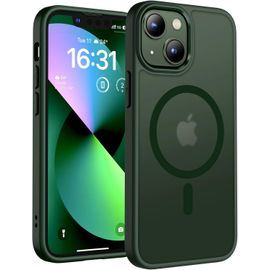 Coque Magnétique pour iPhone 13 Mini 5,4 Pouces, Compatible avec MagSafe, Coque Mat Translucide Fine Antichoc, Vert Alpin