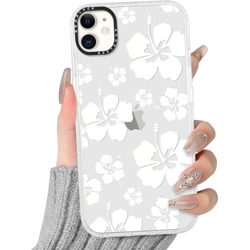 JGD-Transparente Coque pour iPhone 12 Mini, Aesthetic Fleur Flower Motif Étui Mignon Design Housse de Téléphone pour Filles, Silicone Cover Protection Bumper Case pour iPhone 12 Mini 5,4"",Blanc
