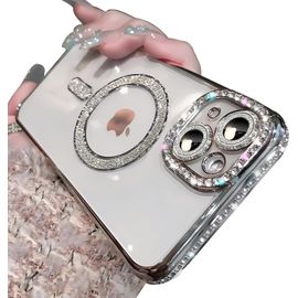 Mab-Compatible Avec Coque Iphone 15 Plus À Paillettes Diamant Glitter Magnétique Housse Transparente Mignon Etui De Protection Antichoc Mince Case Pour Filles Femme Iphone 15 Plus -Argent
