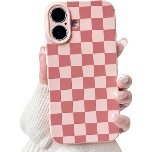 Ppdaz-Coque Pour Iphone 16 Plus Mignonne Damier Motif À Carreaux Pour Les Femmes Fille Esthétique Tendance Tpu Silicone Souple Mince Antichoc Étui De Protection - Rose