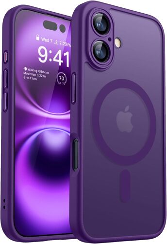 Coque Magnétique Pour Iphone 16 (6,1 Pouces), Compatible Avec Magsafe, [Protection Complète De L'Appareil Photo] Housse Fond Mat Translucide,Violet Foncé