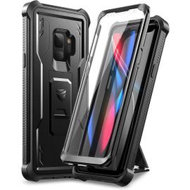 JGD-Coque pour Samsung Galaxy S9 avec Protecteur d'écran intégré et béquille intégrale à 360°Protection intégrale de qualité Militaire résistante aux Chocs - Noir