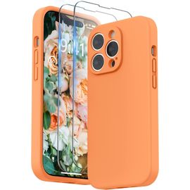 Coque Silicone Liquide Pour Iphone 14 Pro Max 6,7 Pouces ¿ 3 Couches Renforcées, Protection Intégrale Des Objectifs, Bords Surélevés, Antichoc Et Anti¿Empreintes ¿ Orange Marigold