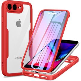Coque Intégrale 360° Pour Iphone 8 Plus / 7 Plus ¿ Silicone Antichoc Avec Film Protecteur D'écran Transparent, Bords Surélevés Anti-Rayures, Rouge