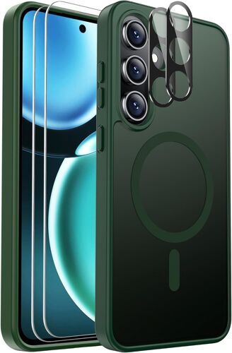 SJZG-Coque Magnétique Anti-Chocs Pour Samsung Galaxy S24 Fe - Avec 2 Films De Protection D'Écran Et 2 Protecteurs D'Objectif D'Appareil Photo - Coque Translucide Anti-Traces De Doigts Pour Samsung Ga