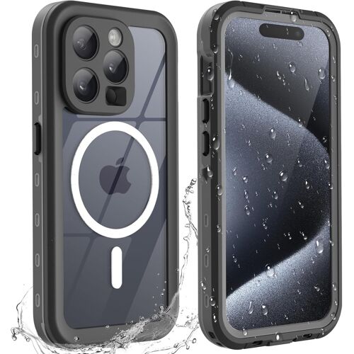 LORANKA-iPhone 15 Pro Case est étanche, Protection à 360 degrés, Protecteur d'écran intégré, IP68 Antichoc, Compatible avec iPhone 15 Pro 6.1, Noir