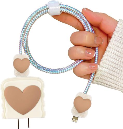 KAL-Forme De Onde Mignonne De Série De Protecteurs De Câble Avec Joli Motif De Coeur 3D Pour Chargeur D'Iphone, Chargeur Saver Protecteur De Câble, Chargeur Protege Câbles Jolies Diy Pour Iphone [Blan