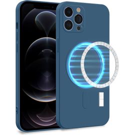 Sjzg-Coque Silicone [ Compatible Avec Magsafe ] Compatible Avec Apple Iphone 12 Pro - Case Tpu Souple & Soft Avec Doublure Microfibre - Cover Protection Bleu Foncé