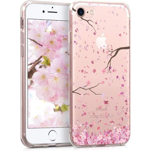 Sskal-Coque Compatible Avec Apple Iphone Se (2022)/Iphone Se (2020)/Iphone 8/Iphone 7-Housse De Téléphone Protection Souple En Tpu-Rose Clair-Brun Foncé-Transparent