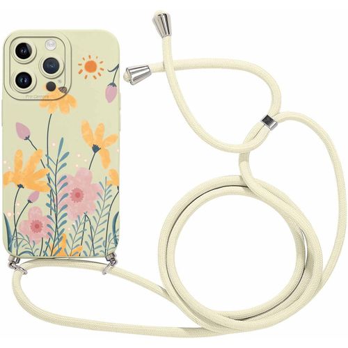 Eryi-Coque Pour Apple Iphone 14 Pro Max 6,7"" Avec Cordon, Cute Aesthetic Motif Réglable Collier Housse, Silicone Étui Bumper Protection Case Avec Corde Lanyard Pour Iphone 14 Pro Max, Fleur 01