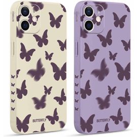 Eryi-2 Pièces Coque Pour Apple Iphone 12 6,1"", Mignon Papillon Cover Avec Motif Aesthetic Amusante Peint Design Latéral Étui Pour Filles Bumper Protection Cases Pour Iphone 12, 9