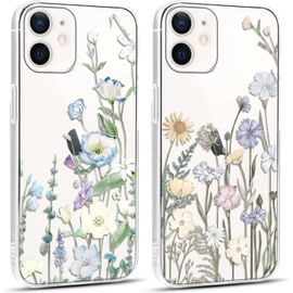 Eryi-2 Pièces Transparente Coque Pour Apple Iphone 12/Iphone 12 Pro 6,1"", Etui Fleur Aesthetic Motif Dessin Housse, Silicone Tpu Cover Antichoc Bumper Protection Case Pour Iphone 12/12 Pro,Fleur10