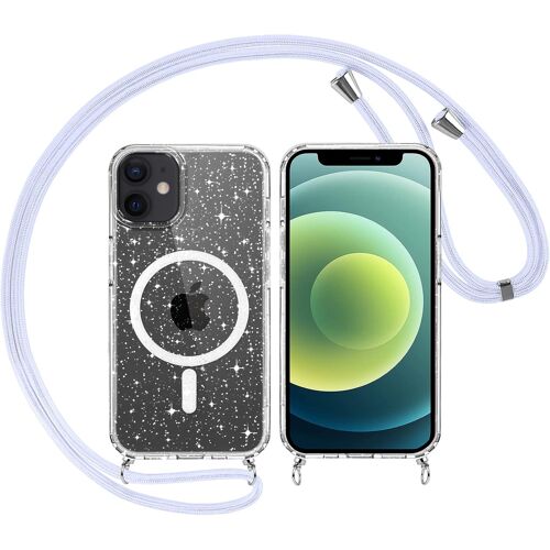 SJZG-Coque Magnétique À Paillettes Avec Cordon Pour Apple Iphone 12/12 Pro 6,1\U201D-Compatible Avec Magsafe Étui Colliers Housse Glitter Tpu Transparente Brillant Cover Pour Iphone12 Pro Case, Bleu