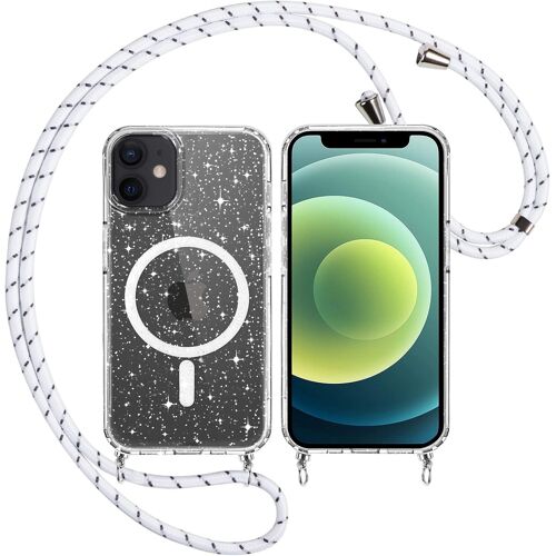 SJZG-Coque Magnétique À Paillettes Avec Cordon Pour Apple Iphone 12/12 Pro 6,1\U201D-Compatible Avec Magsafe Étui Colliers Housse Glitter Tpu Transparente Brillant Cover Pour Iphone12 Pro Case, Blanc