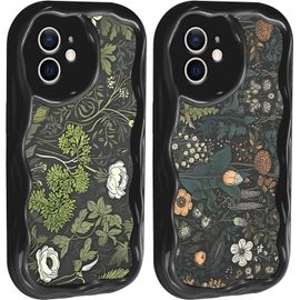 Eryi-2 Pièces Coque Pour Apple Iphone 12 6,1"", Étui Avec Aesthetic Fleur Motif Souple Silicone Vague Housse Antichoc Protection Caméra Mince Tpu Cover Bumper Case Pour Fille, E